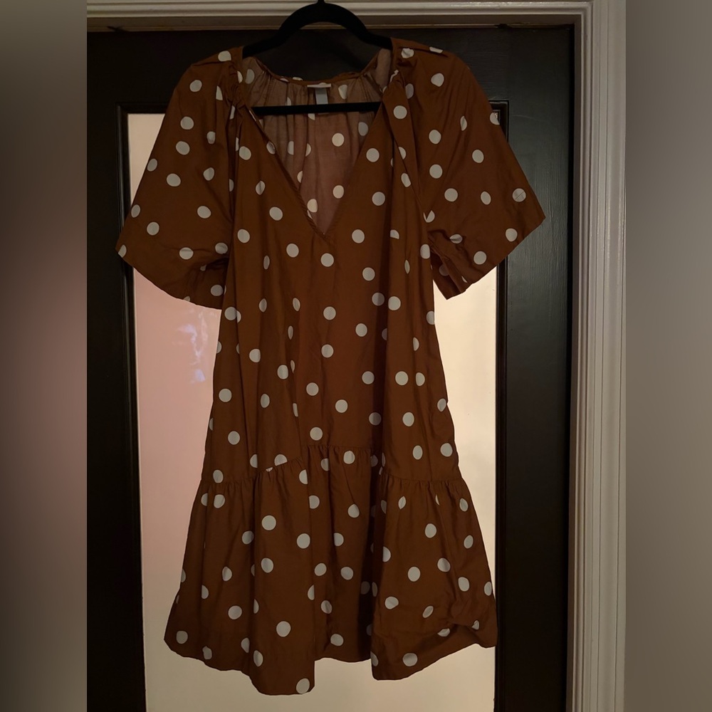 a new day Brown Dress with White Polka Dots